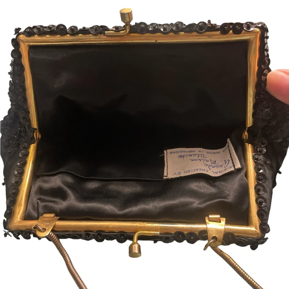 Vintage 50’s Grande Maison Blanche handmade evening clutch beading black gold